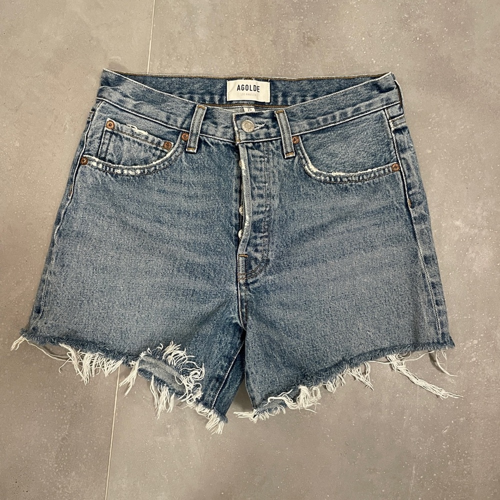 Agolde Blue Jean Shorts High-Waisted Distressed